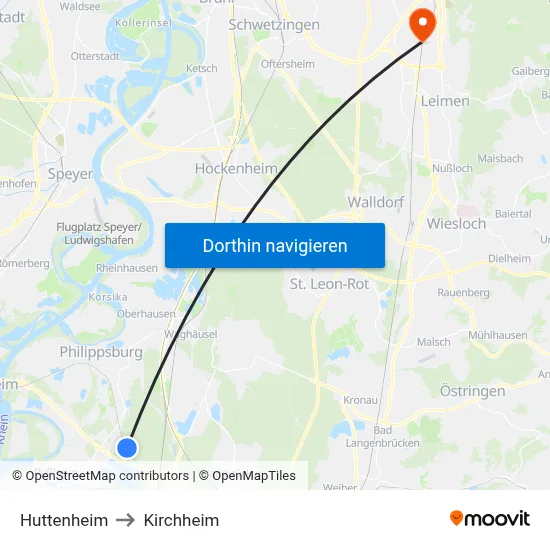 Huttenheim to Kirchheim map