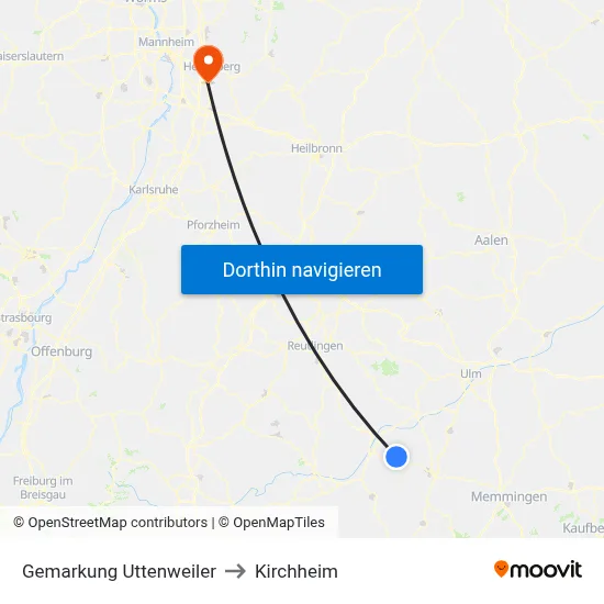 Gemarkung Uttenweiler to Kirchheim map