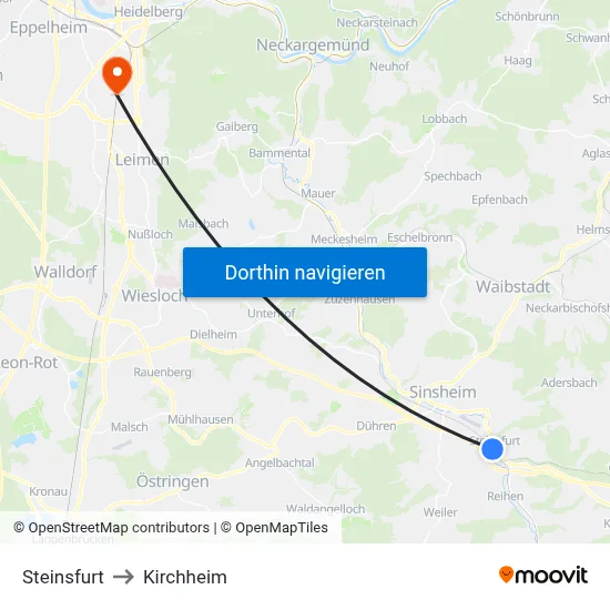 Steinsfurt to Kirchheim map