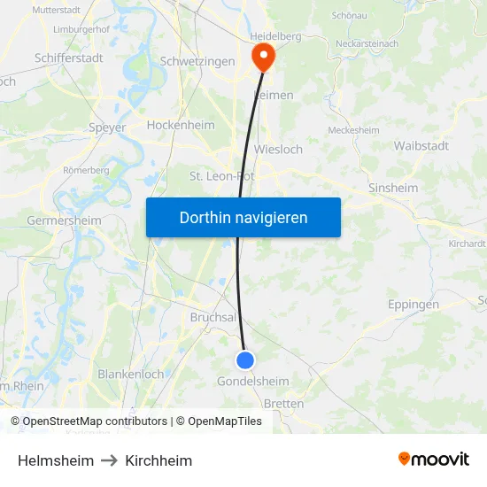 Helmsheim to Kirchheim map