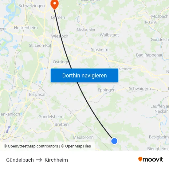 Gündelbach to Kirchheim map