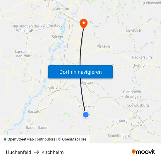 Huchenfeld to Kirchheim map