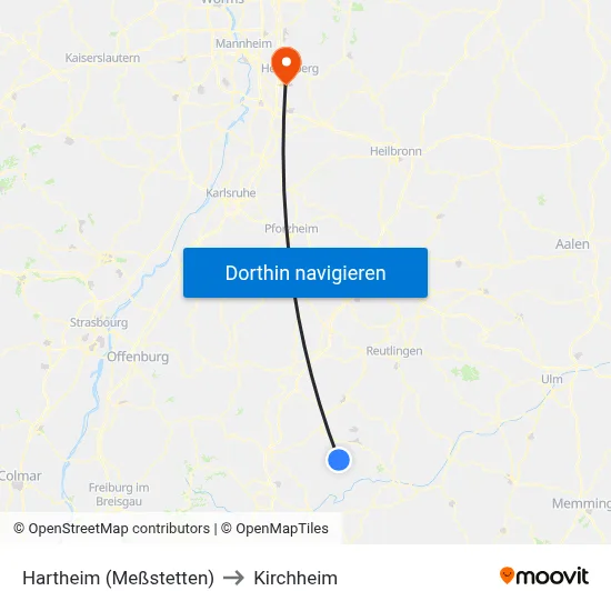 Hartheim (Meßstetten) to Kirchheim map