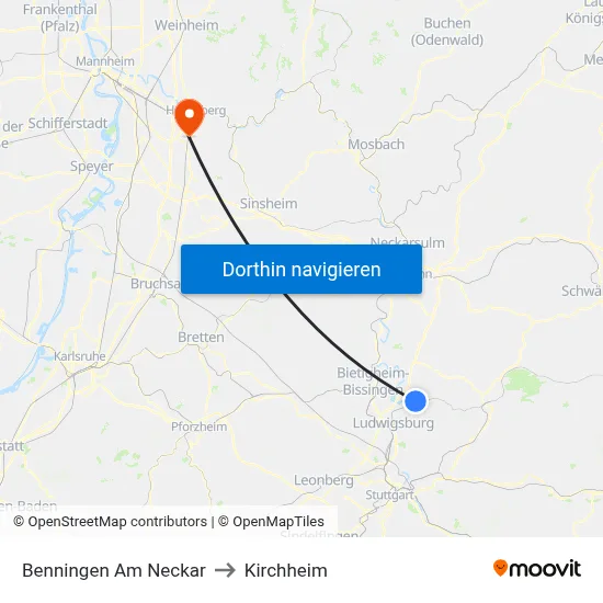 Benningen Am Neckar to Kirchheim map