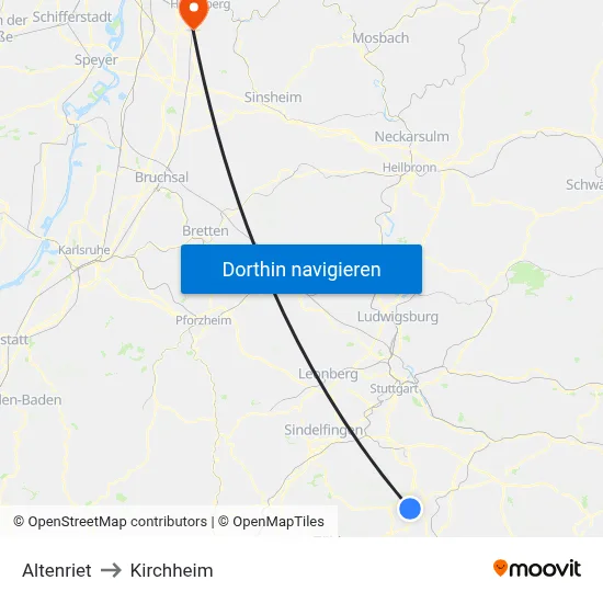 Altenriet to Kirchheim map