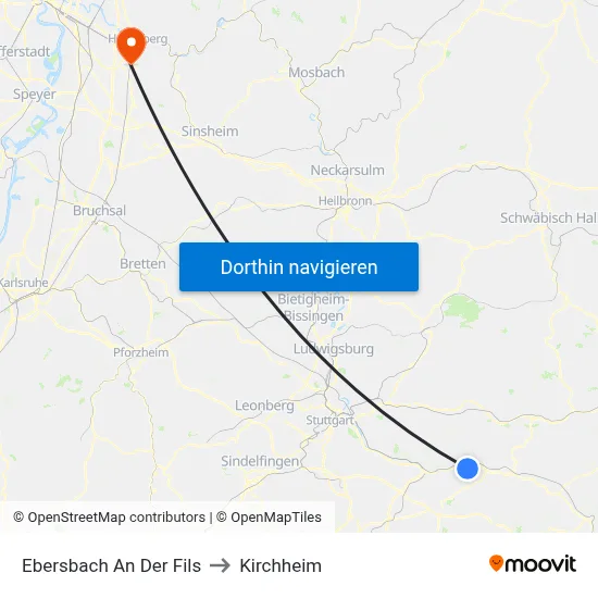 Ebersbach An Der Fils to Kirchheim map