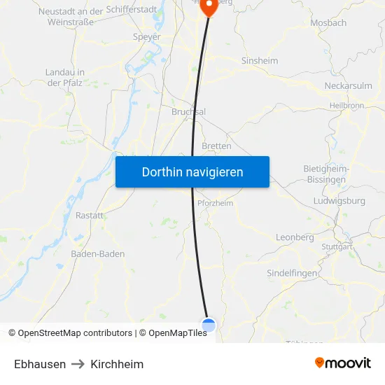 Ebhausen to Kirchheim map