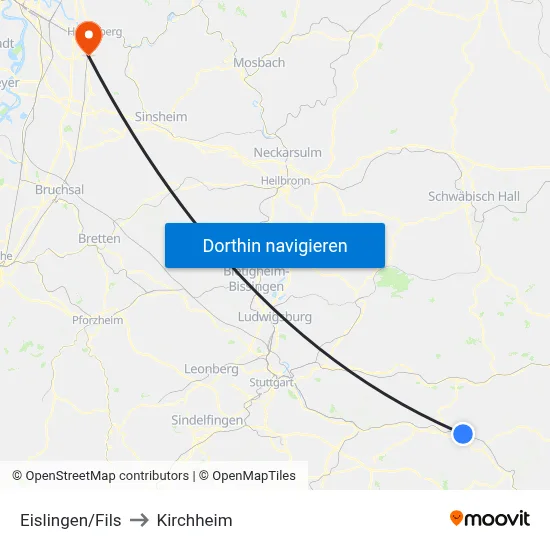 Eislingen/Fils to Kirchheim map