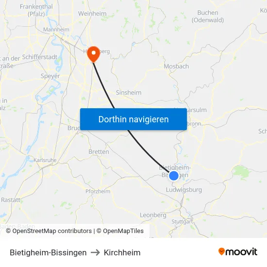 Bietigheim-Bissingen to Kirchheim map