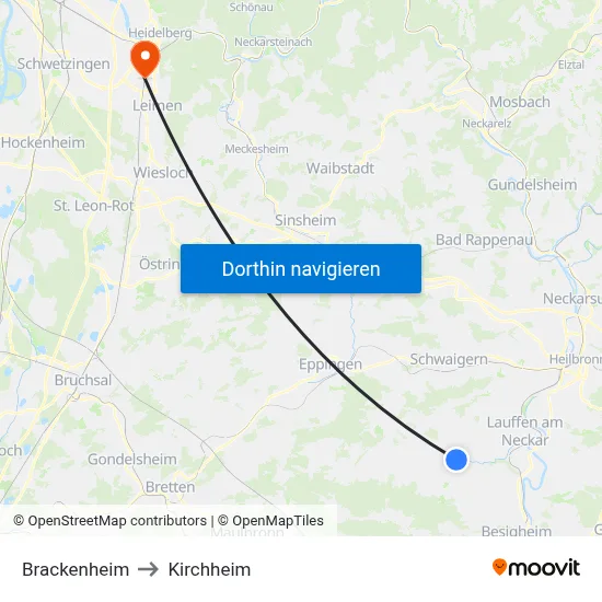 Brackenheim to Kirchheim map