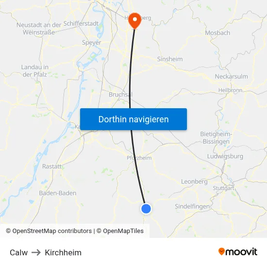 Calw to Kirchheim map