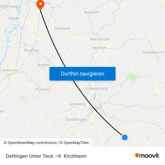Dettingen Unter Teck to Kirchheim map