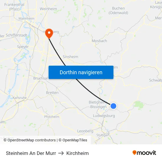 Steinheim An Der Murr to Kirchheim map