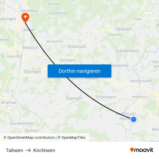 Talheim to Kirchheim map