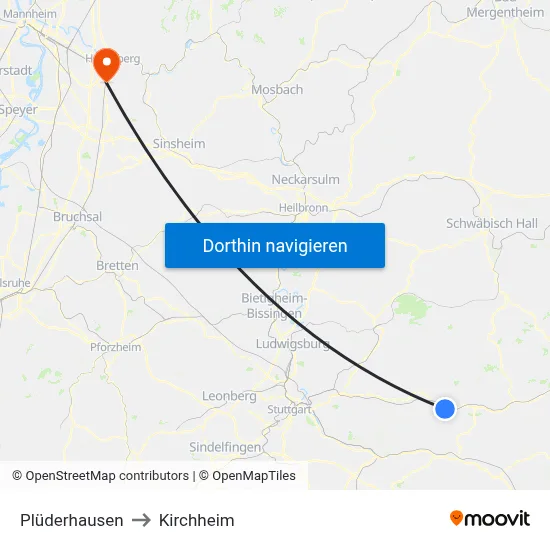 Plüderhausen to Kirchheim map