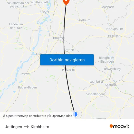Jettingen to Kirchheim map