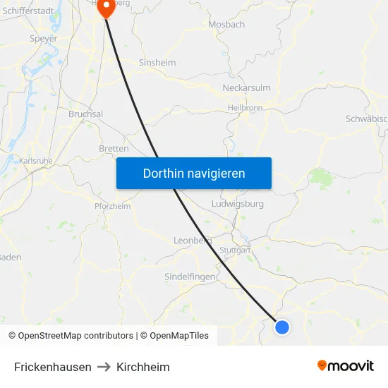 Frickenhausen to Kirchheim map