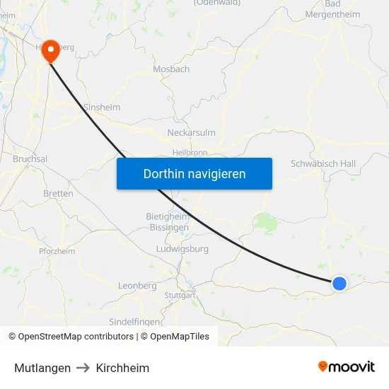 Mutlangen to Kirchheim map