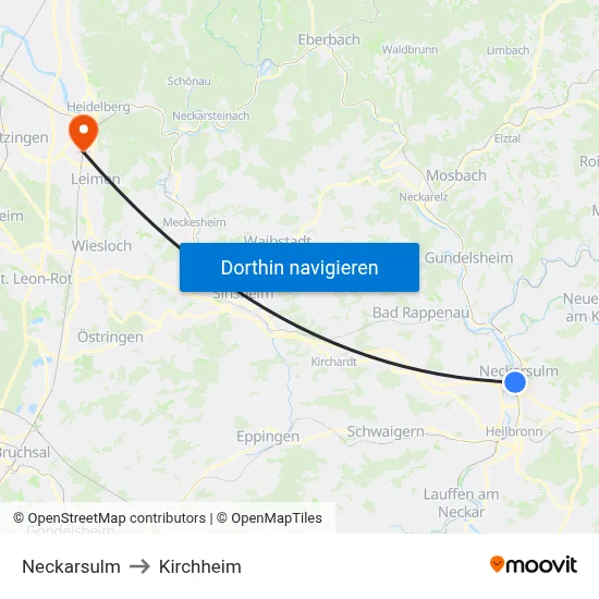 Neckarsulm to Kirchheim map