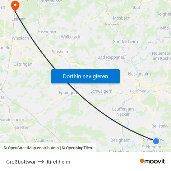 Großbottwar to Kirchheim map