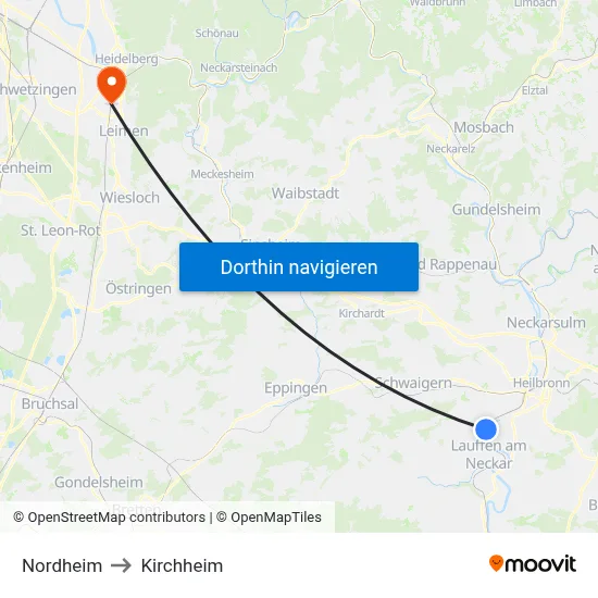 Nordheim to Kirchheim map