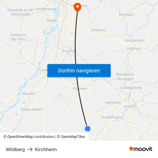 Wildberg to Kirchheim map