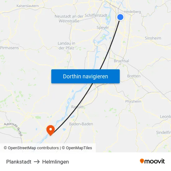 Plankstadt to Helmlingen map