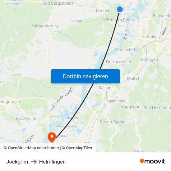 Jockgrim to Helmlingen map