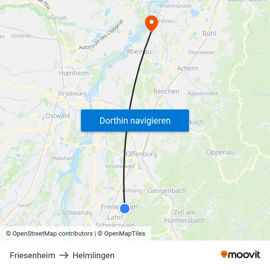Friesenheim to Helmlingen map