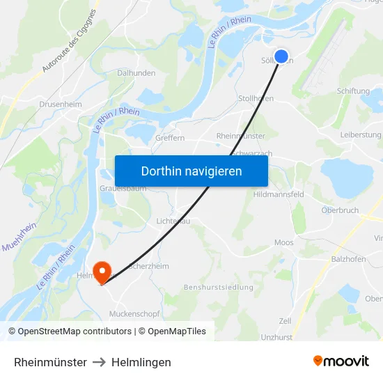Rheinmünster to Helmlingen map
