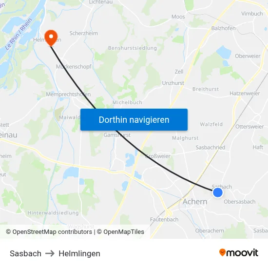 Sasbach to Helmlingen map