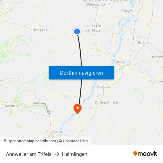 Annweiler am Trifels to Helmlingen map