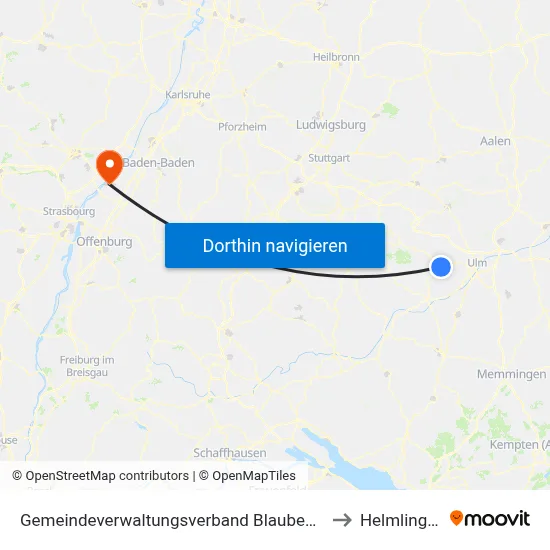 Gemeindeverwaltungsverband Blaubeuren to Helmlingen map