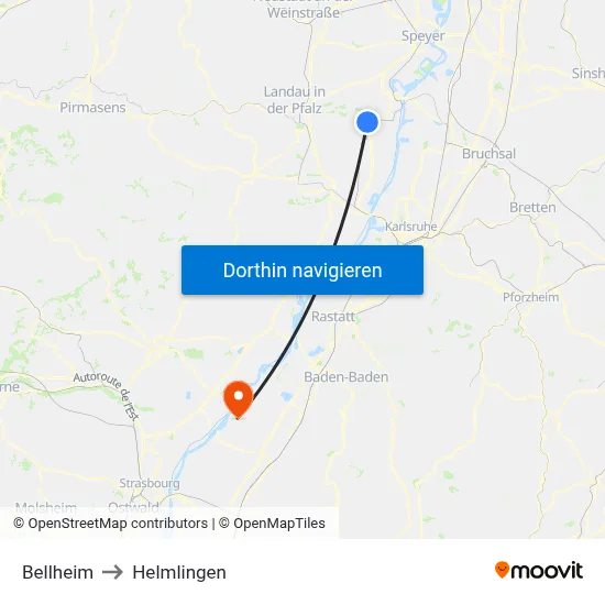 Bellheim to Helmlingen map