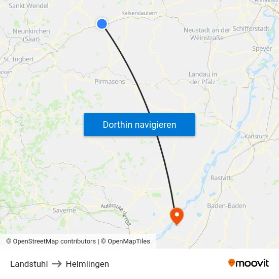 Landstuhl to Helmlingen map