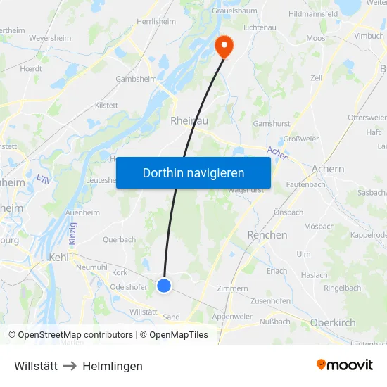 Willstätt to Helmlingen map