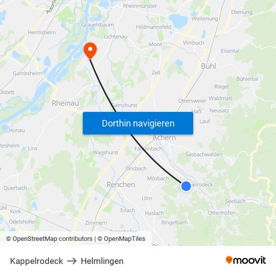 Kappelrodeck to Helmlingen map