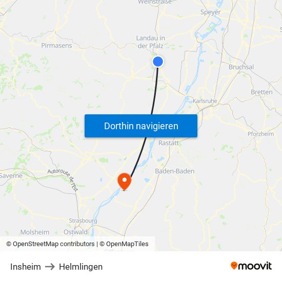 Insheim to Helmlingen map