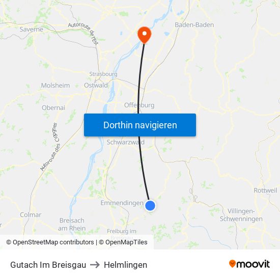 Gutach Im Breisgau to Helmlingen map
