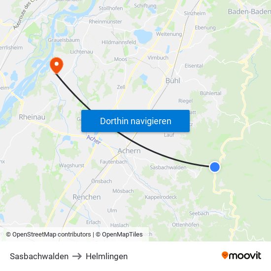 Sasbachwalden to Helmlingen map