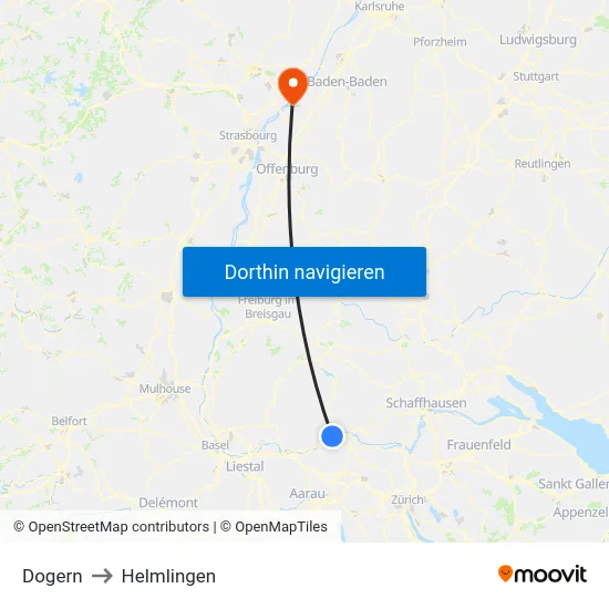 Dogern to Helmlingen map