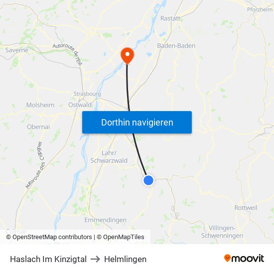 Haslach Im Kinzigtal to Helmlingen map