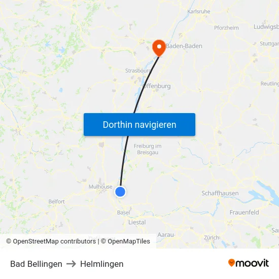 Bad Bellingen to Helmlingen map