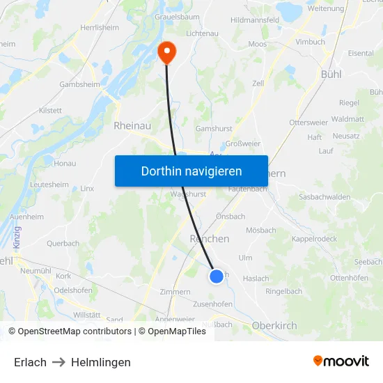 Erlach to Helmlingen map