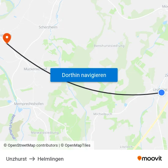 Unzhurst to Helmlingen map