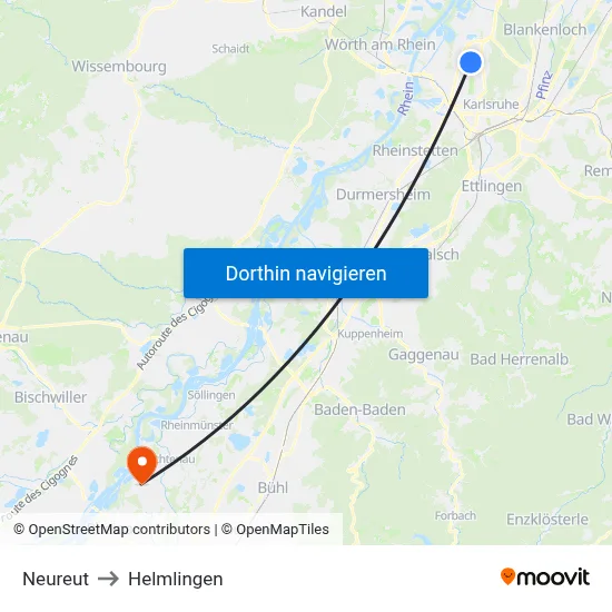 Neureut to Helmlingen map