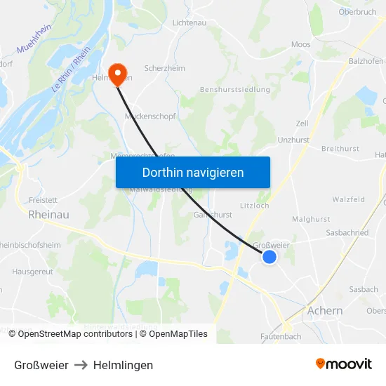 Großweier to Helmlingen map