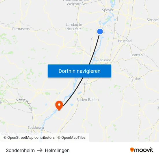 Sondernheim to Helmlingen map