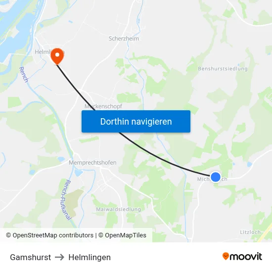 Gamshurst to Helmlingen map