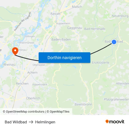 Bad Wildbad to Helmlingen map